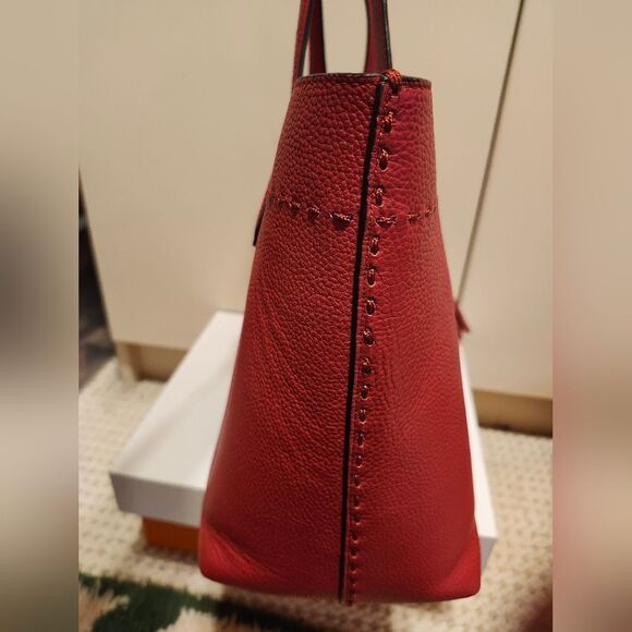 Cole Haan "Piper" Cherry Red Leather Pebbled Tote Bag 16"x13"x6" Ret.$298 - Picture 4 of 8